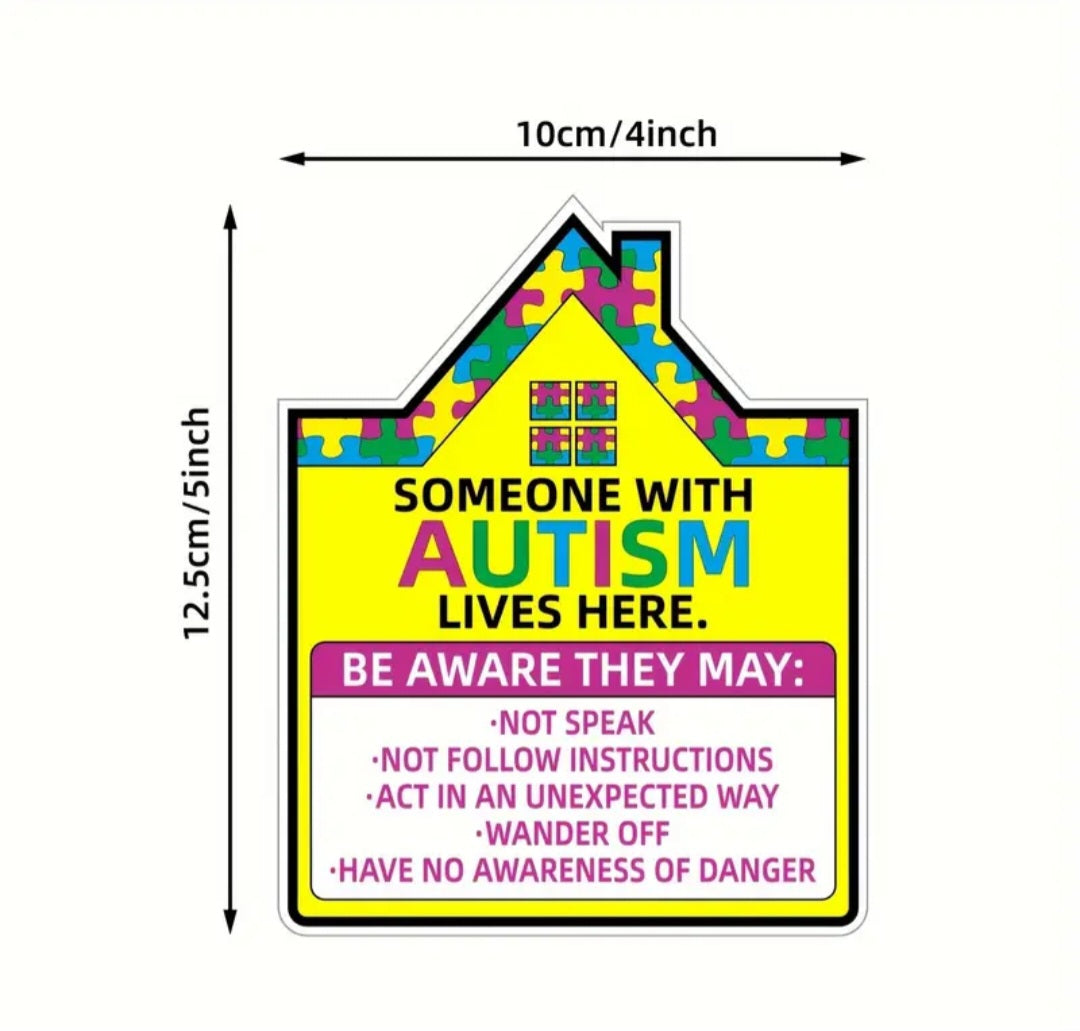 Autism sticker label, safety warning for doors and windows