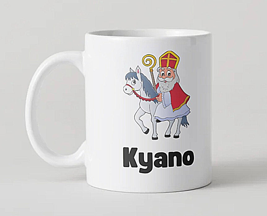 Mug with Saint Nicholas on a horse and a name.