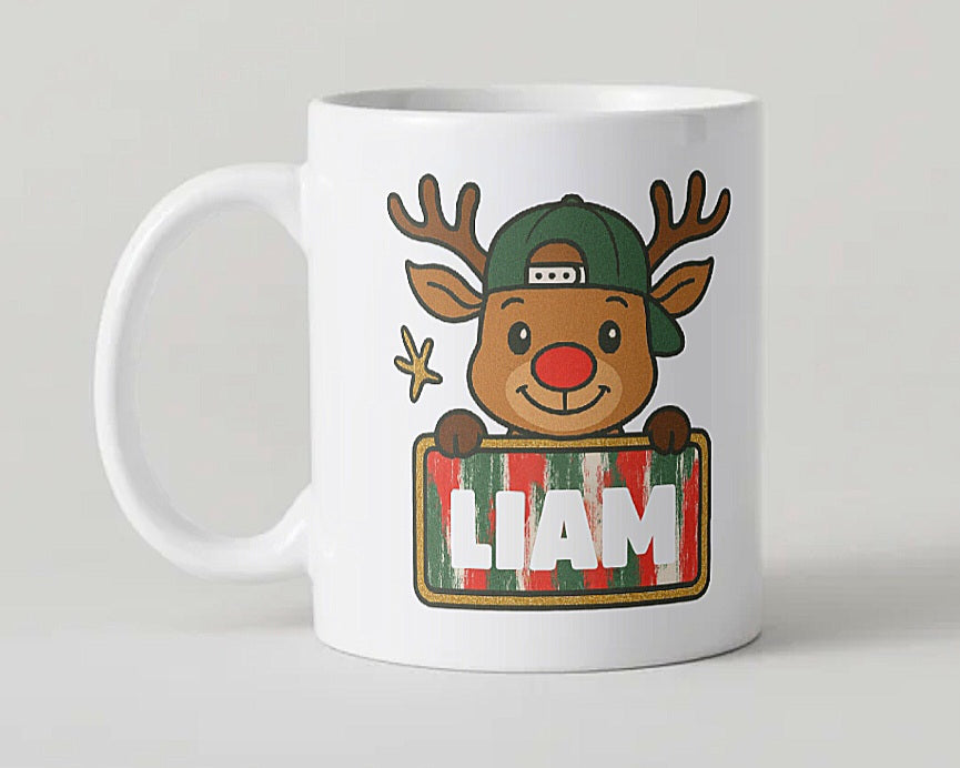 Reindeer boy mug with name