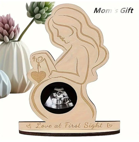 Wooden Ultrasound Holder in the Shape of a Pregnant Woman