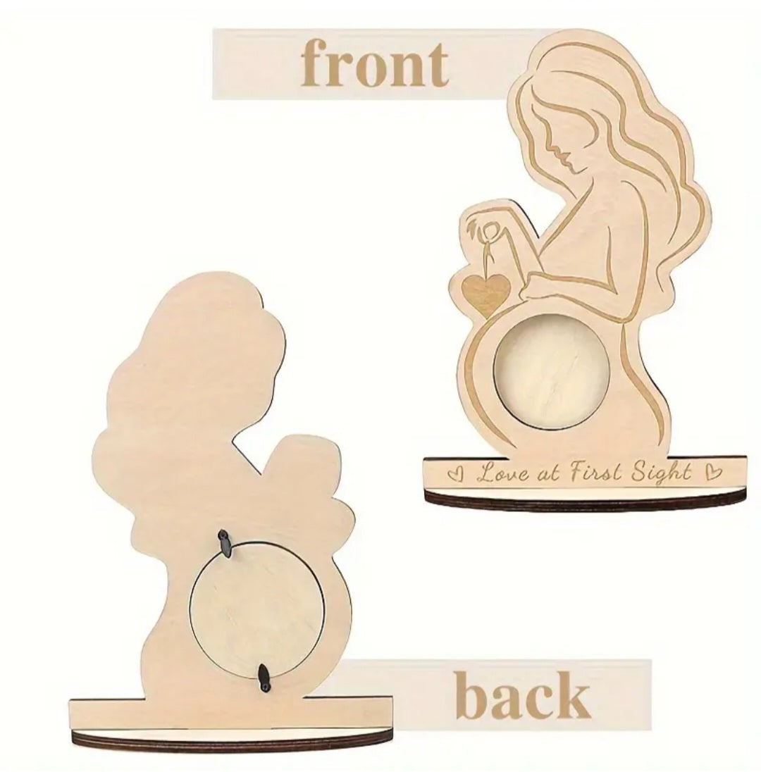 Wooden Ultrasound Holder in the Shape of a Pregnant Woman