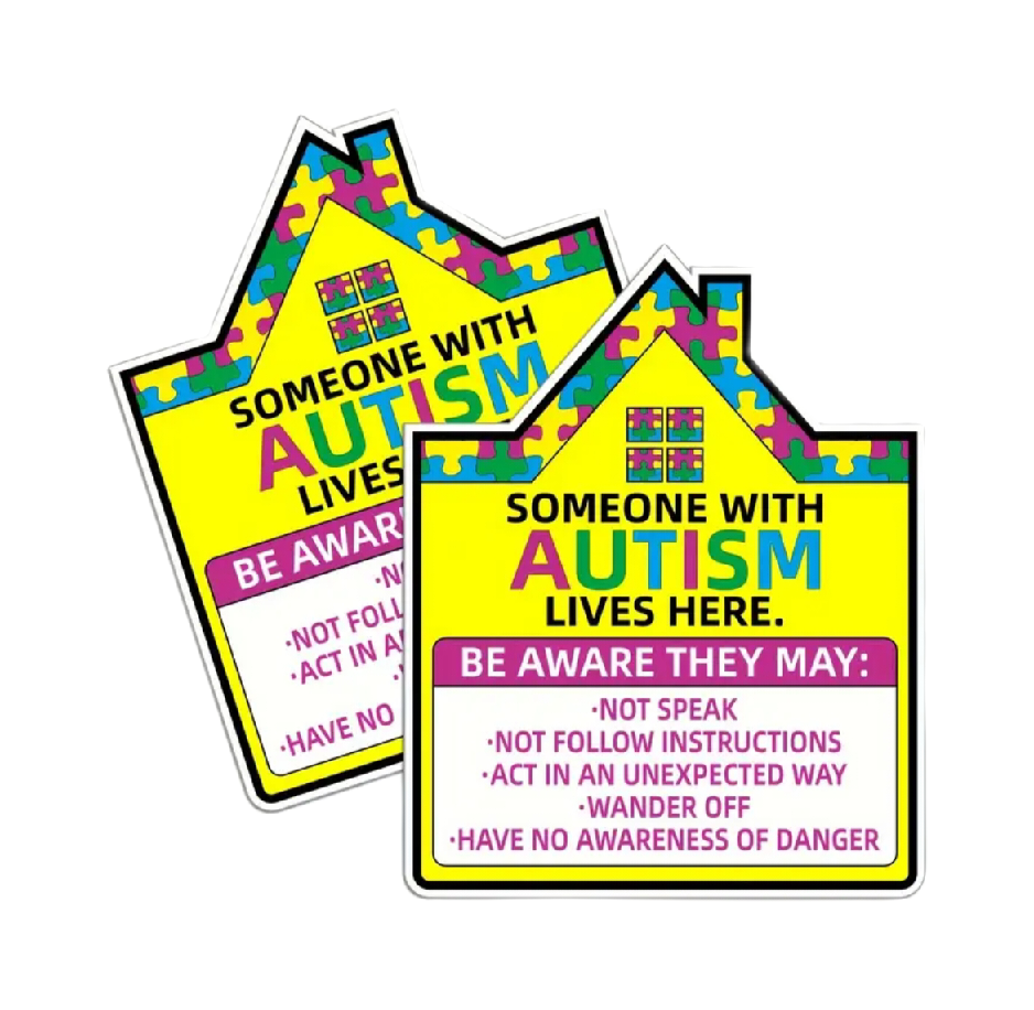 Autism sticker label, safety warning for doors and windows