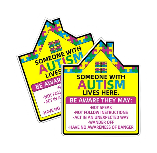 Autism sticker label, safety warning for doors and windows