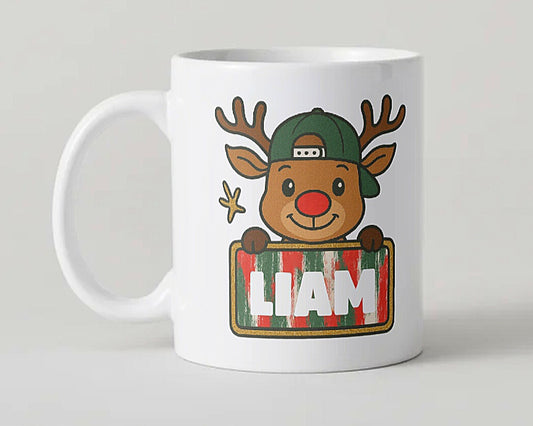 Reindeer boy mug with name