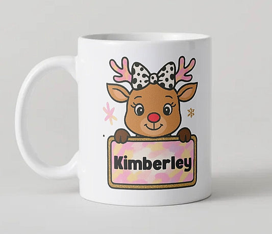 Reindeer girl mug with name